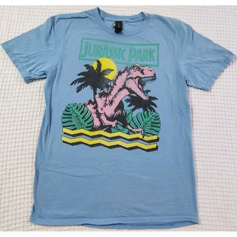 Jurassic Park Jurassic World Shirt Sz S Universal City Studios Blue Pastel T-Rex